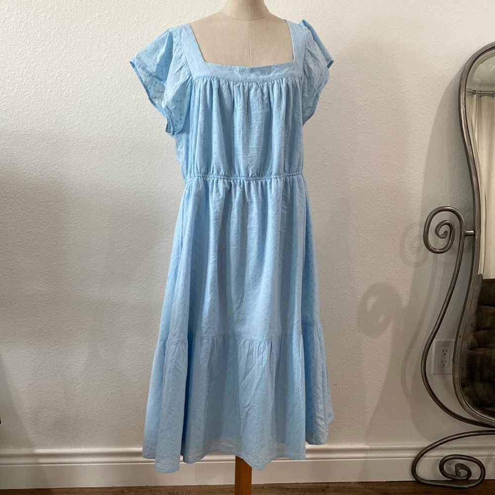Harlow and Rose baby blue eyelet sun dress 100% cotton with polyester lining